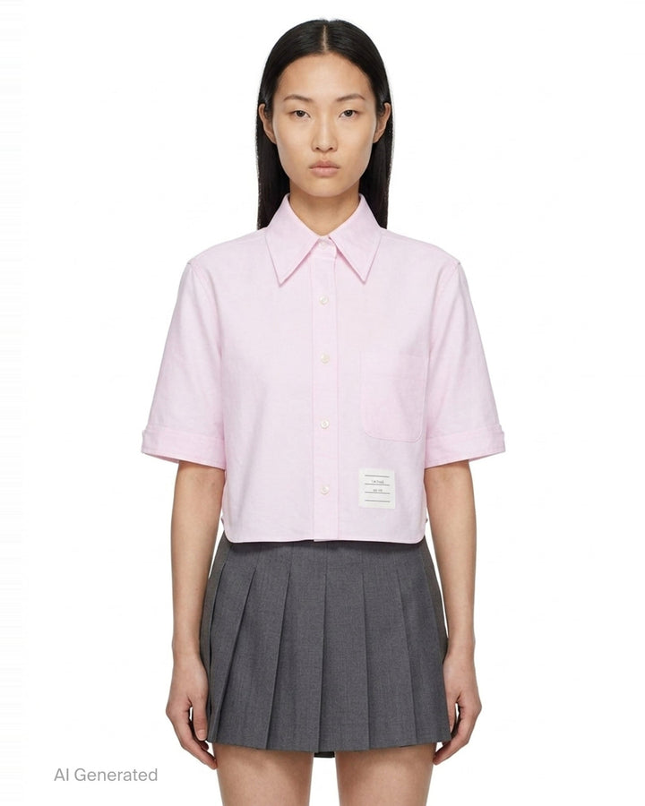 Cropped Point Collar Shirt | Thom Browne | Club21 - front