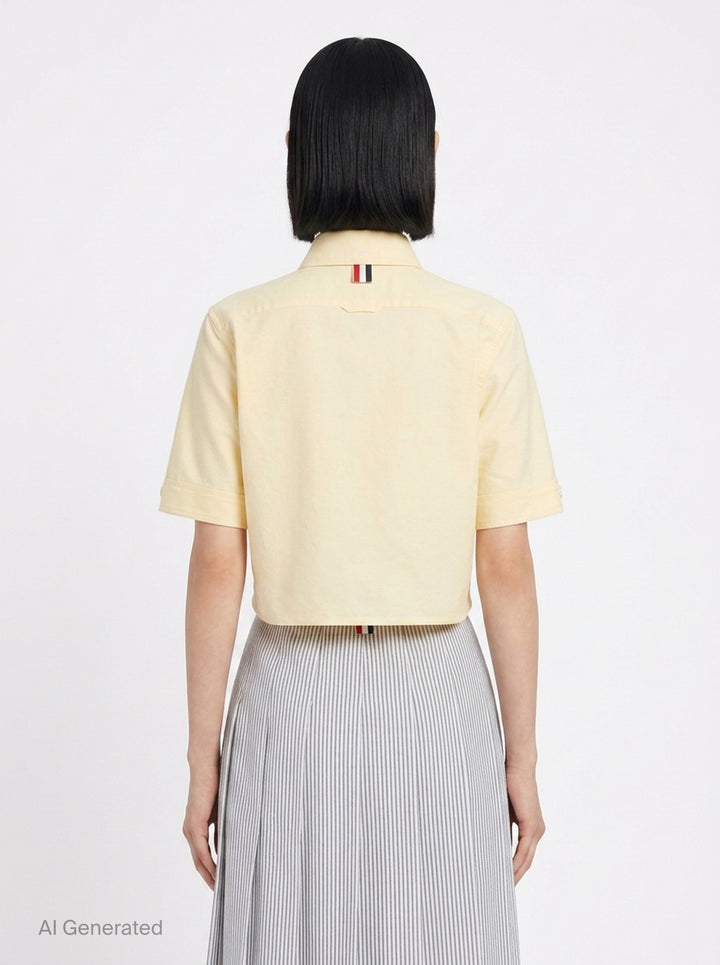 Cropped Point Collar Short Sleeve Shirt | Thom Browne | Club21 - back
