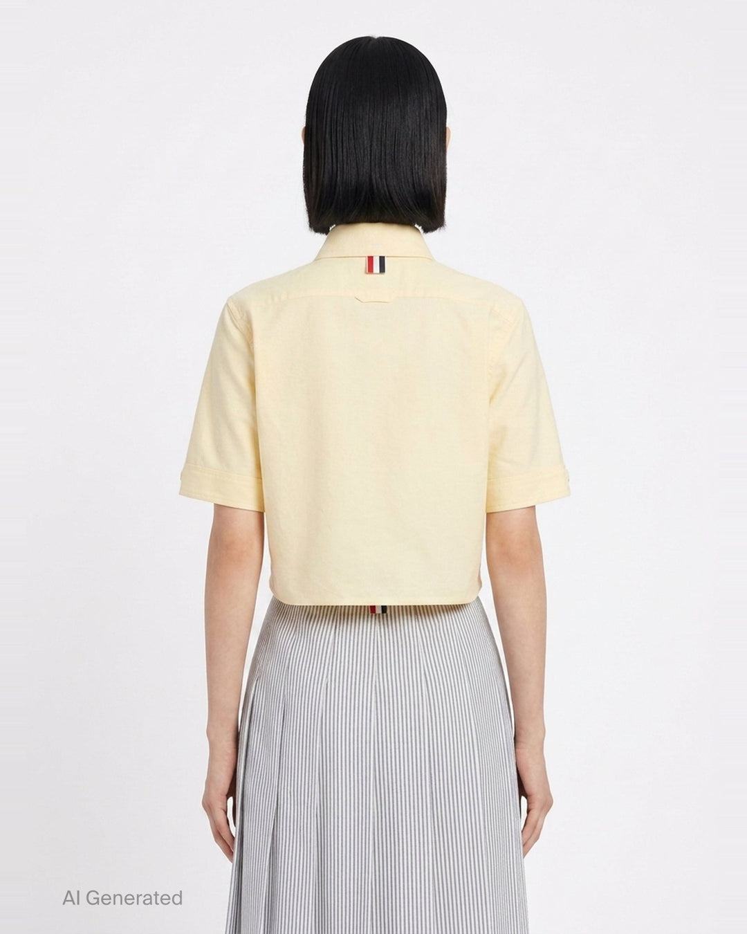 Cropped Point Collar Short Sleeve Shirt | Thom Browne | Club21 - back