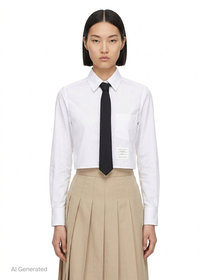 Cropped Round Collar Shirt | Thom Browne | Club21 - front