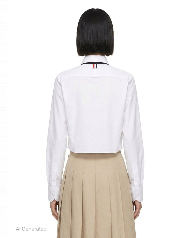 Cropped Round Collar Shirt | Thom Browne | Club21 - back