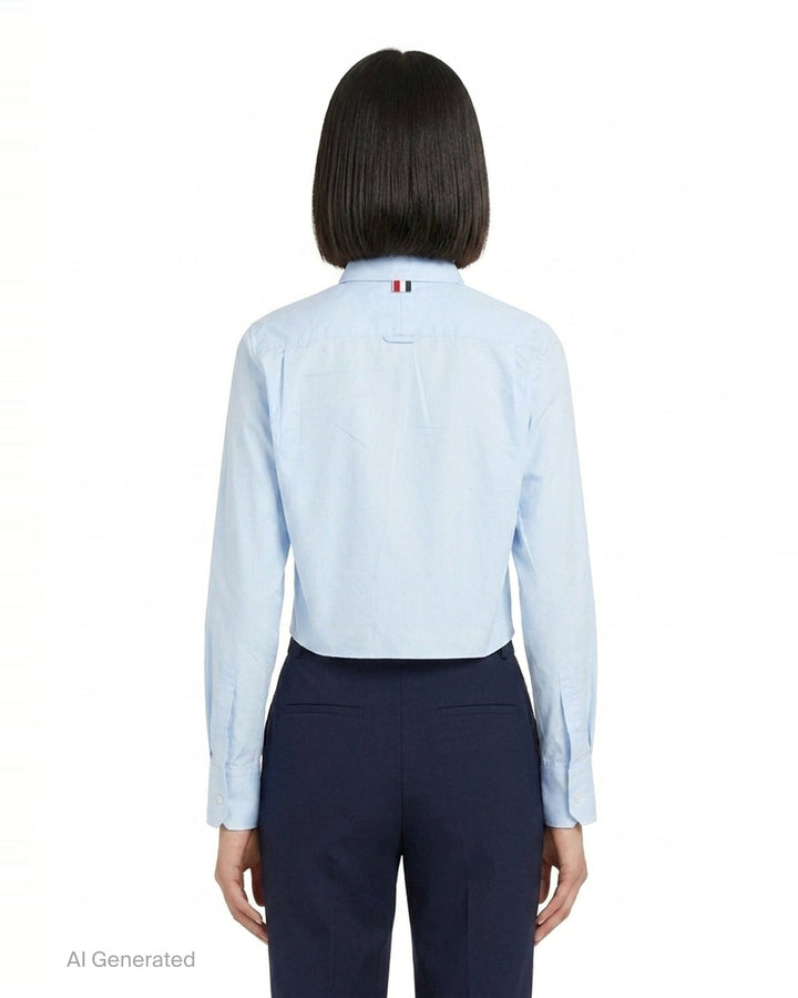 Cropped Round Collar Shirt | Thom Browne | Club21 - back