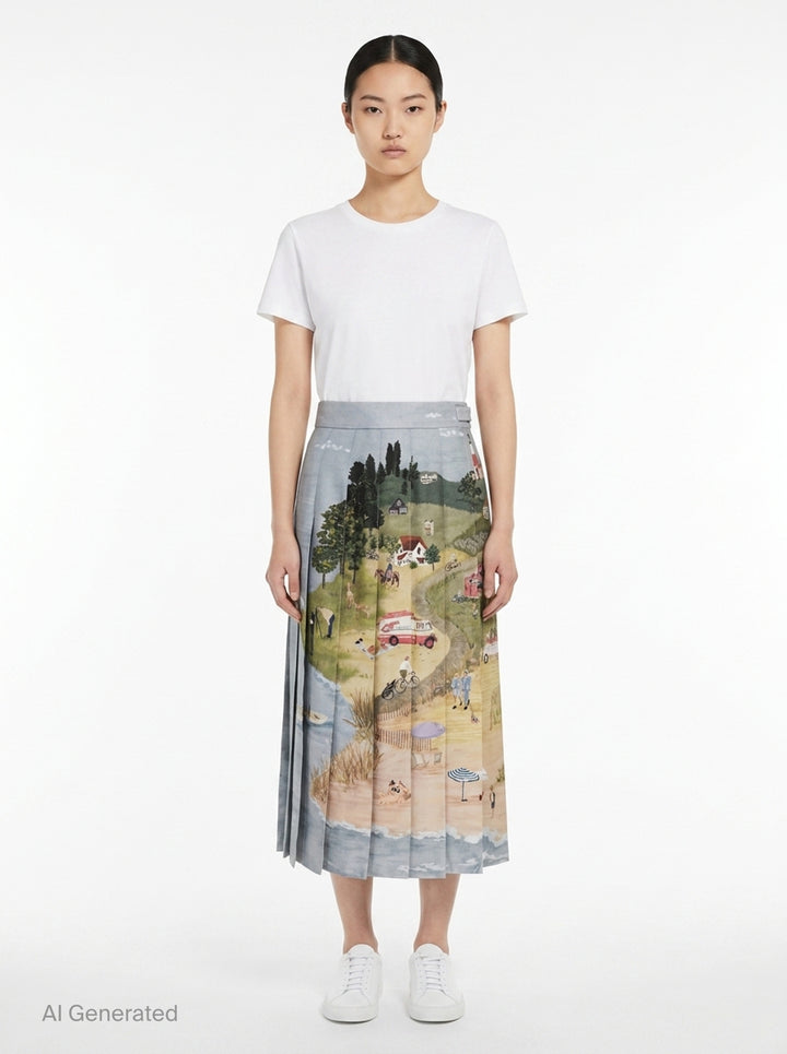 Knee Length Classic Back Pleat Skirt | Thom Browne | Club21 - front