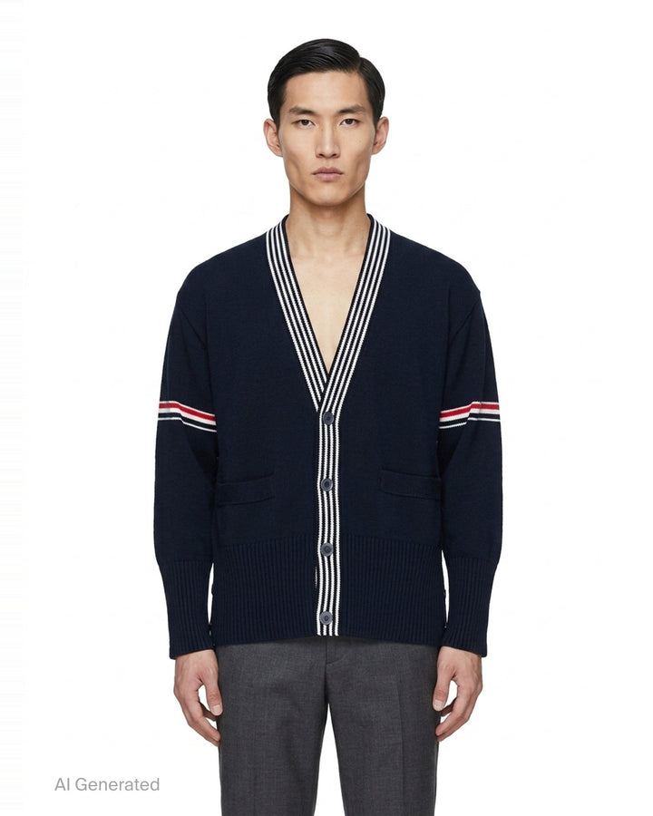 Lobster Jersey Stitch V-Neck Cardigan | Thom Browne | Club21 - front