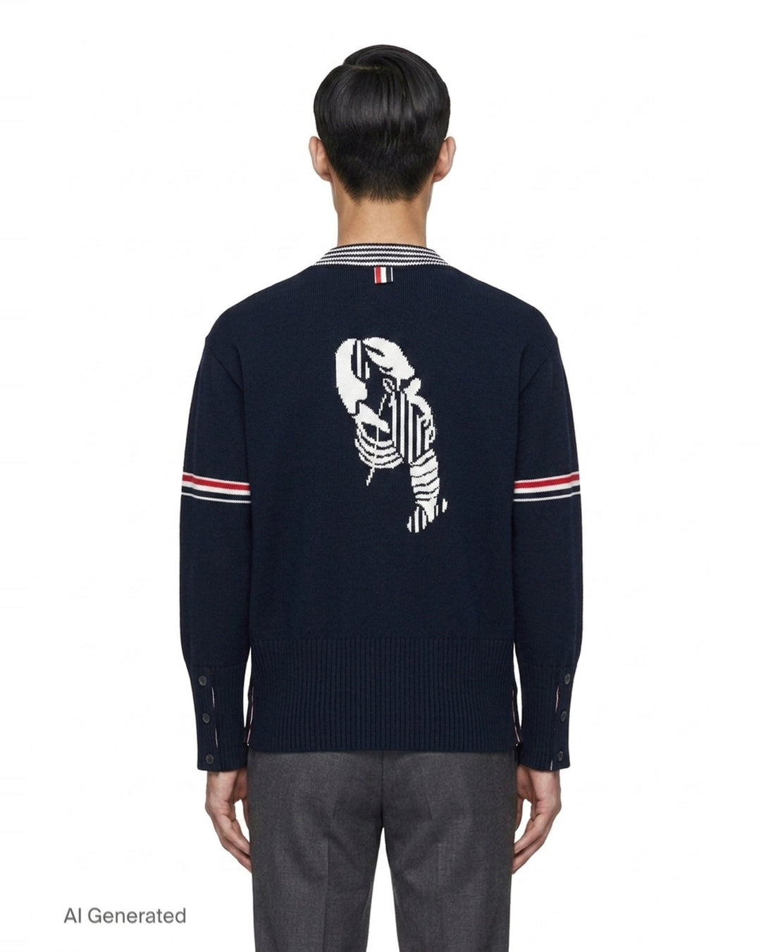 Lobster Jersey Stitch V-Neck Cardigan | Thom Browne | Club21 - back