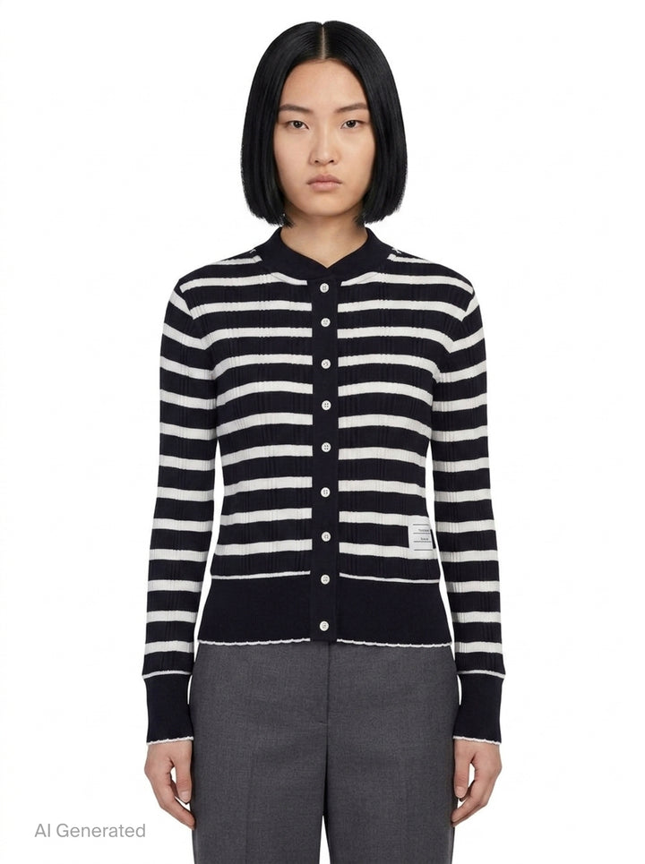 Long Sleeve Crew Neck Cardigan | Thom Browne | Club21 - front
