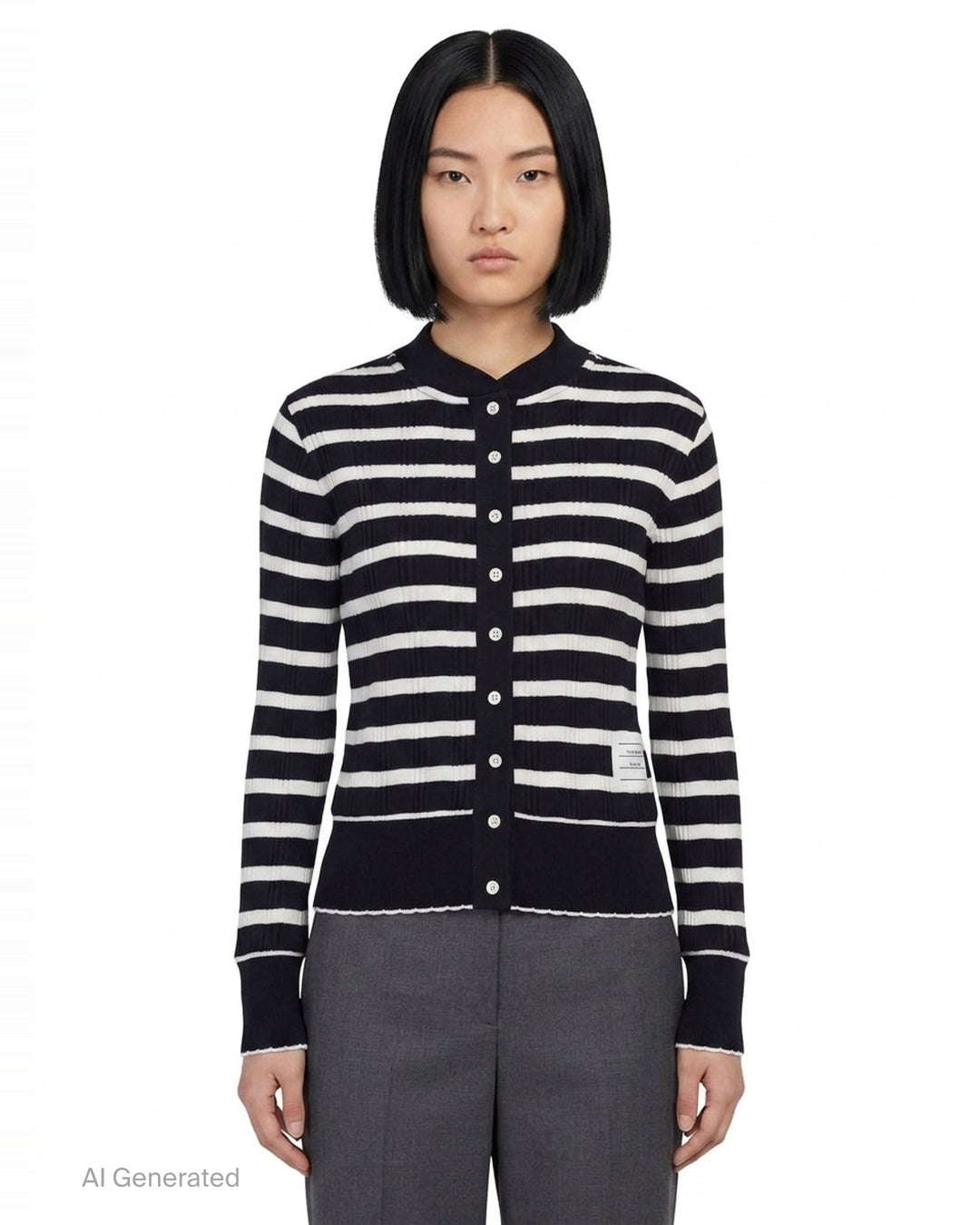 Long Sleeve Crew Neck Cardigan | Thom Browne | Club21 - front
