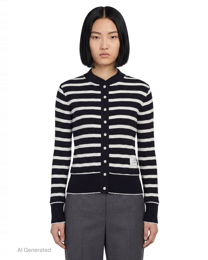 Long Sleeve Crew Neck Cardigan | Thom Browne | Club21 - front