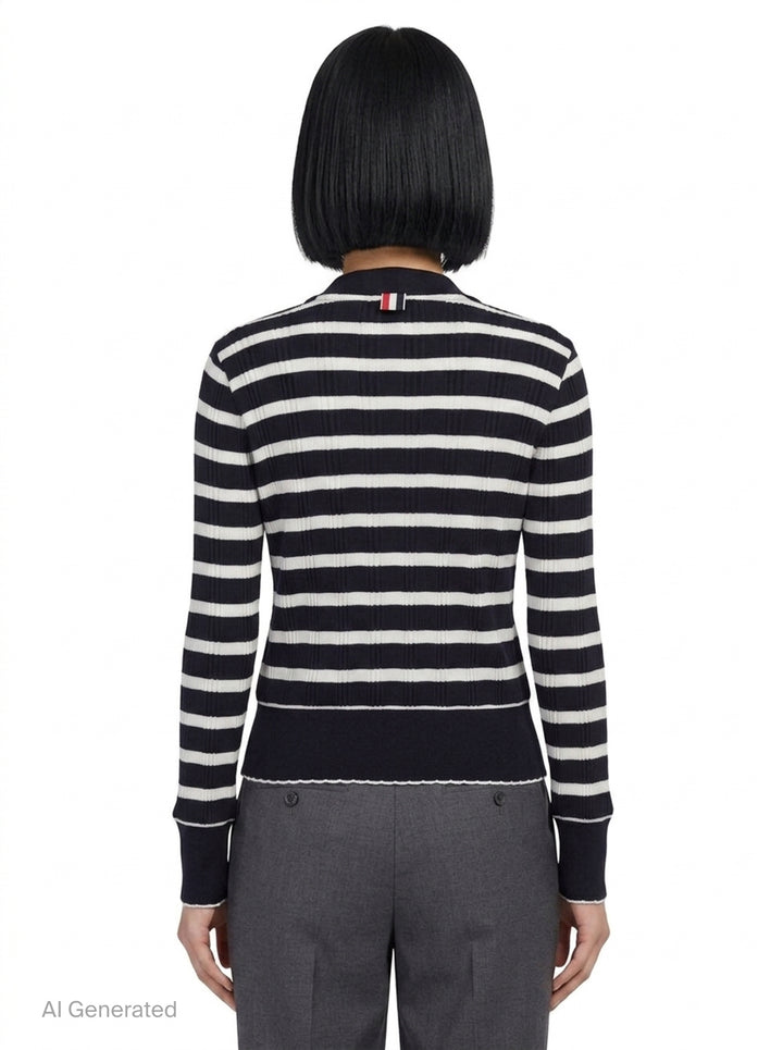 Long Sleeve Crew Neck Cardigan | Thom Browne | Club21 - back