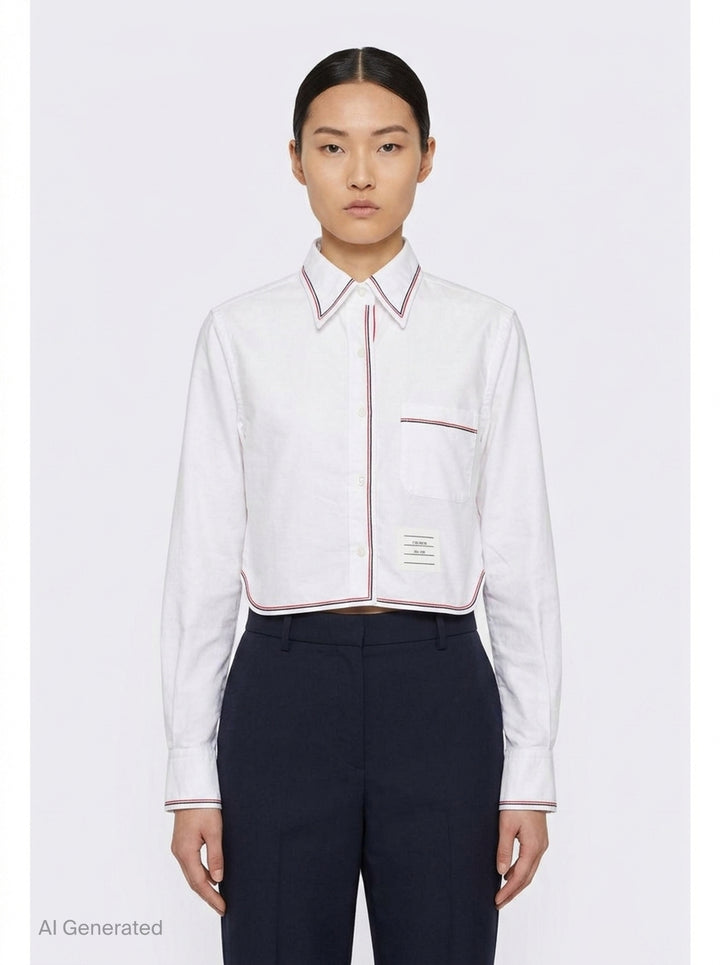 Long Sleeve Cropped Shirt | Thom Browne | Club21 - front
