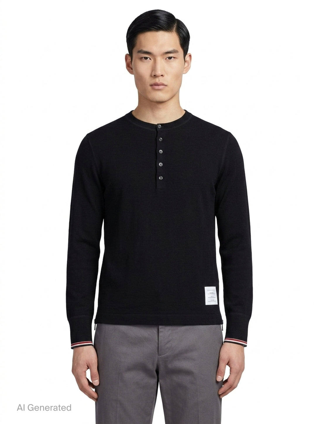 Long Sleeve Henley Tipping Strip | Thom Browne | Club21 - front