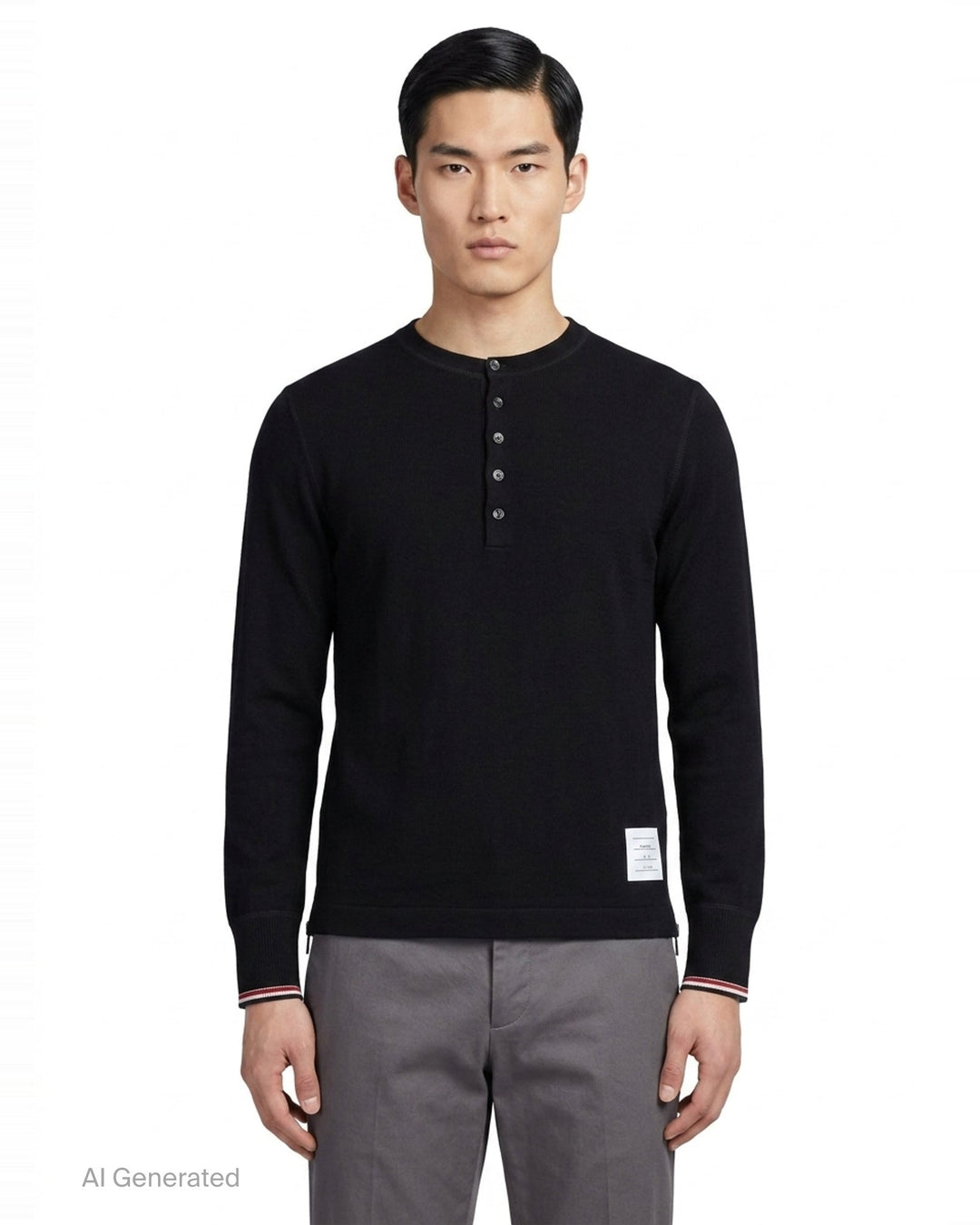 Long Sleeve Henley Tipping Strip | Thom Browne | Club21 - front