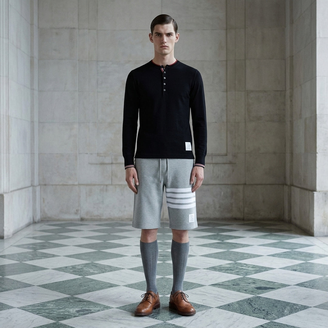 Long Sleeve Henley Tipping Strip | Thom Browne | Club21 - lifestyle