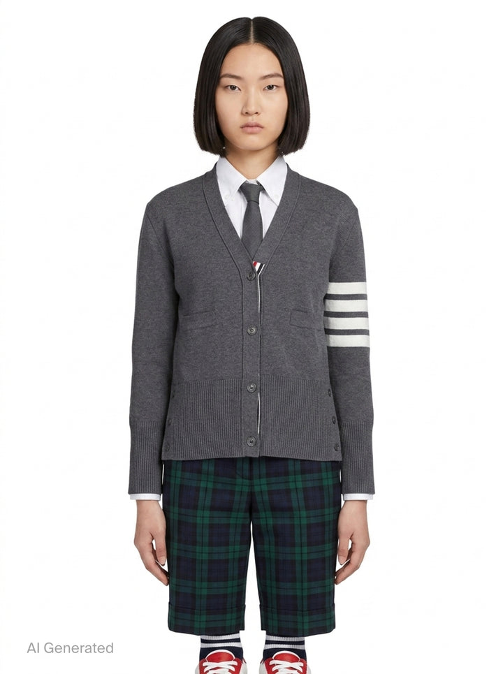 Milano Stitch V-Neck Cardigan | Thom Browne | Club21 - front