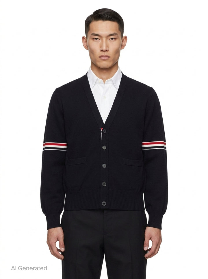 Milano Stitch V-Neck Cardigan | Thom Browne | Club21 - front