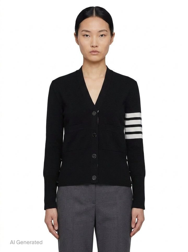 Milano Stitch V-Neck Cardigan | Thom Browne | Club21 - front