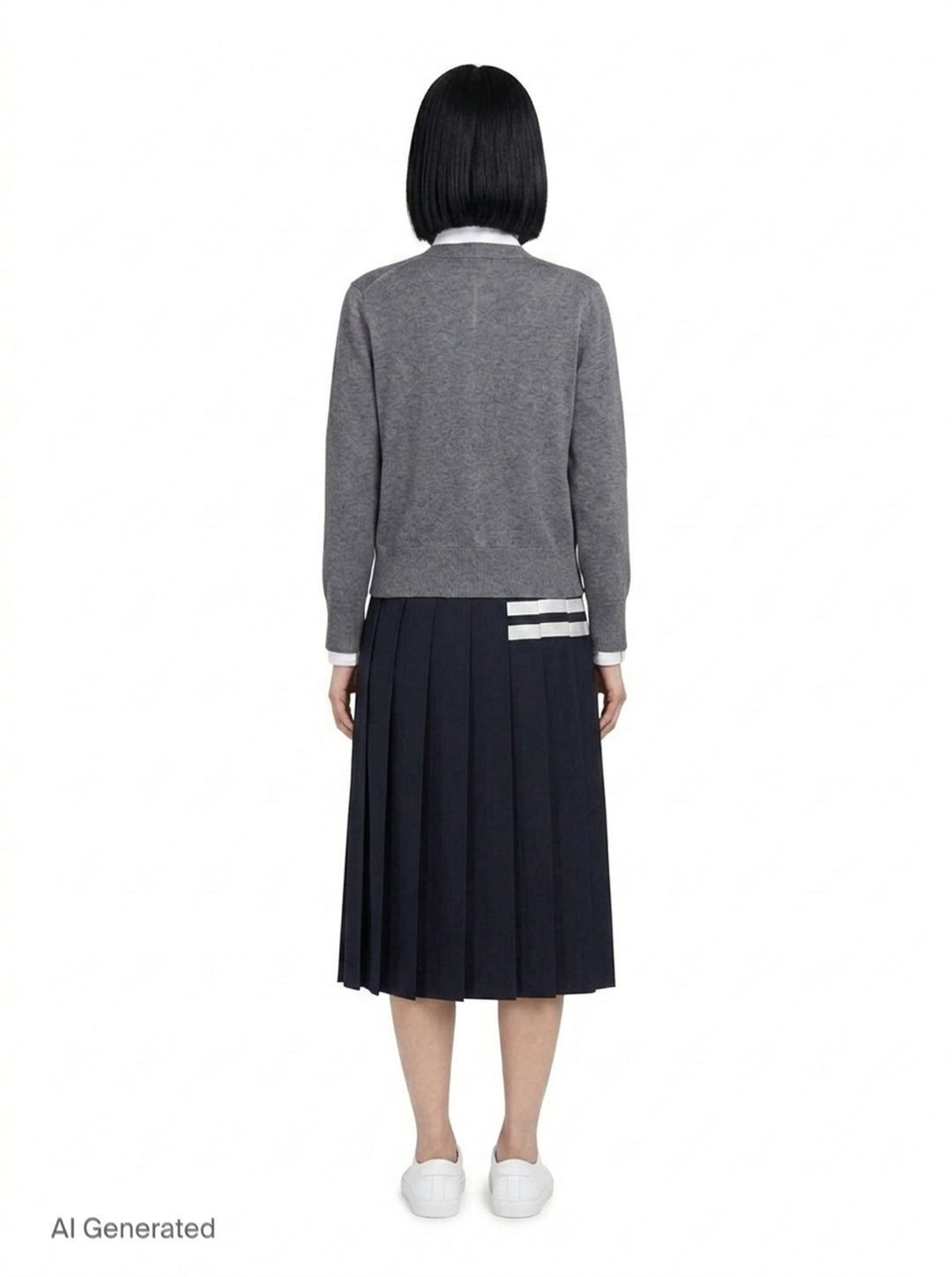 Navy Wool Pleated 4-Bar Skirt | Thom Browne | Club21 - back