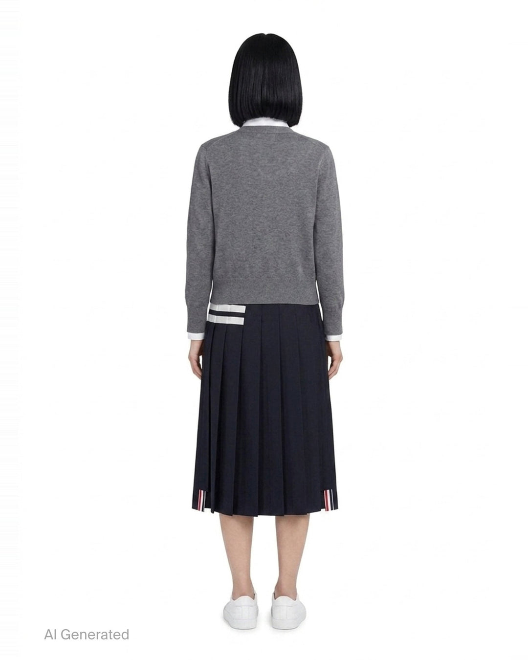 Navy Wool Pleated 4-Bar Skirt | Thom Browne | Club21 - back