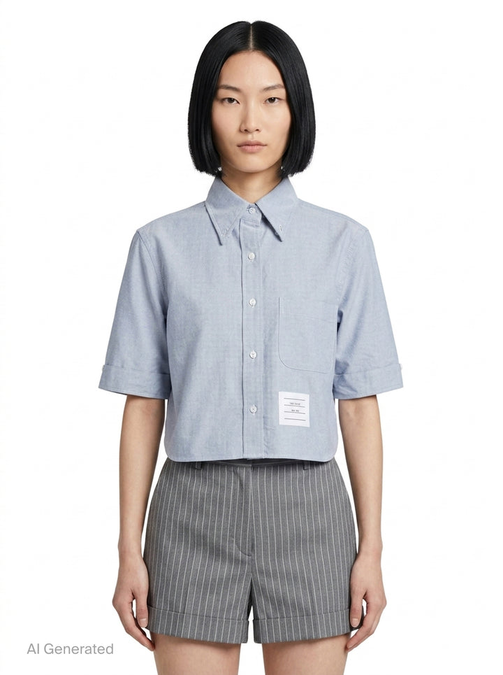 Oxford Cropped Short Sleeve Shirt | Thom Browne | Club21 - front