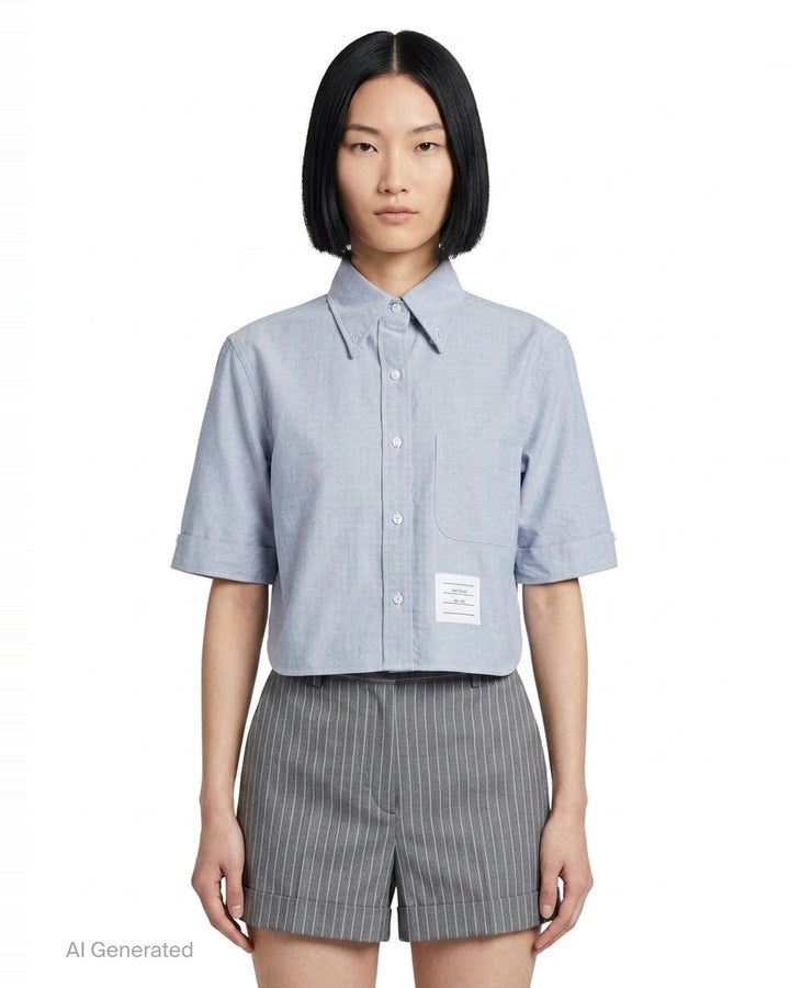 Oxford Cropped Short Sleeve Shirt | Thom Browne | Club21 - front