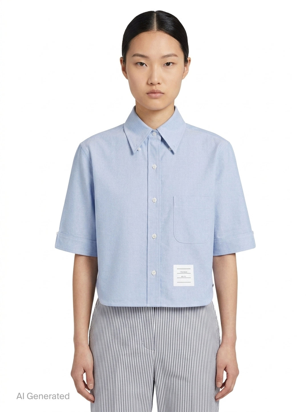 Oxford Cropped Short Sleeve Shirt | Thom Browne | Club21 - front