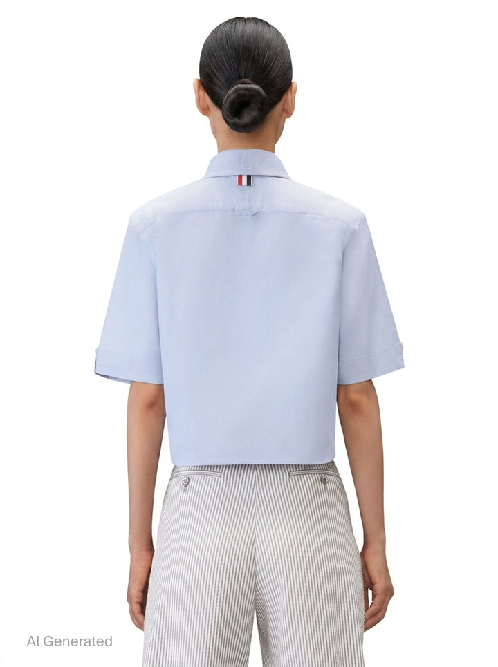 Oxford Cropped Short Sleeve Shirt | Thom Browne | Club21 - back