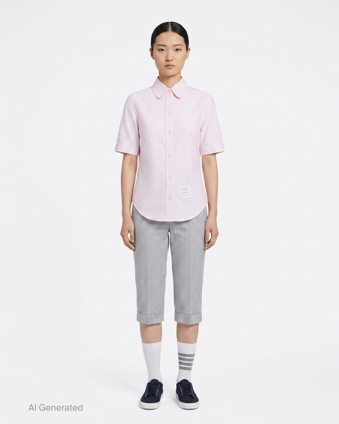 Oxford Round Collar Short Sleeve Shirt | Thom Browne | Club21 - front