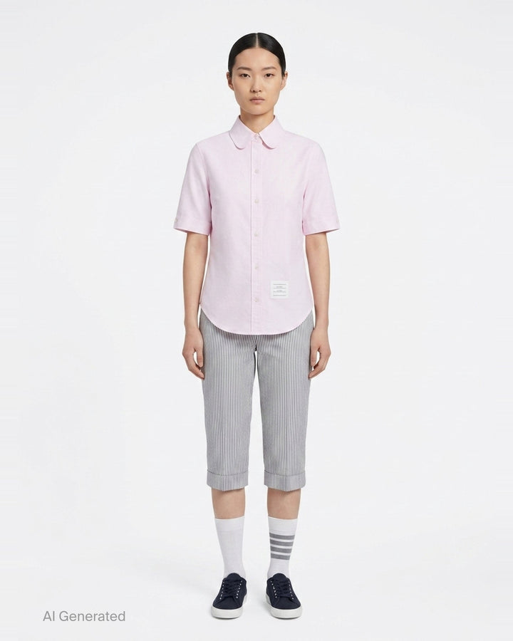 Oxford Round Collar Short Sleeve Shirt | Thom Browne | Club21 - front