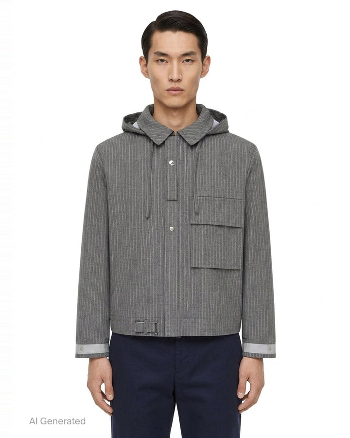 Pinstripe Hooded Mariner Jacket | Thom Browne | Club21 - front