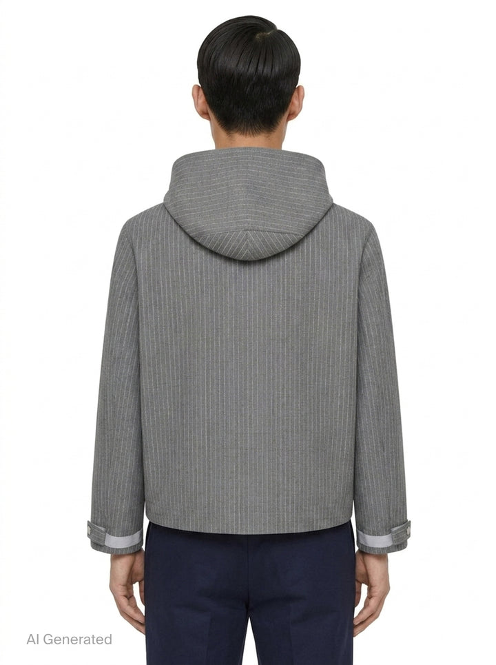 Pinstripe Hooded Mariner Jacket | Thom Browne | Club21 - back