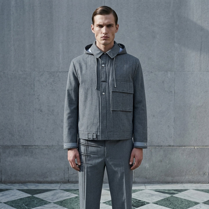 Pinstripe Hooded Mariner Jacket | Thom Browne | Club21 - lifestyle