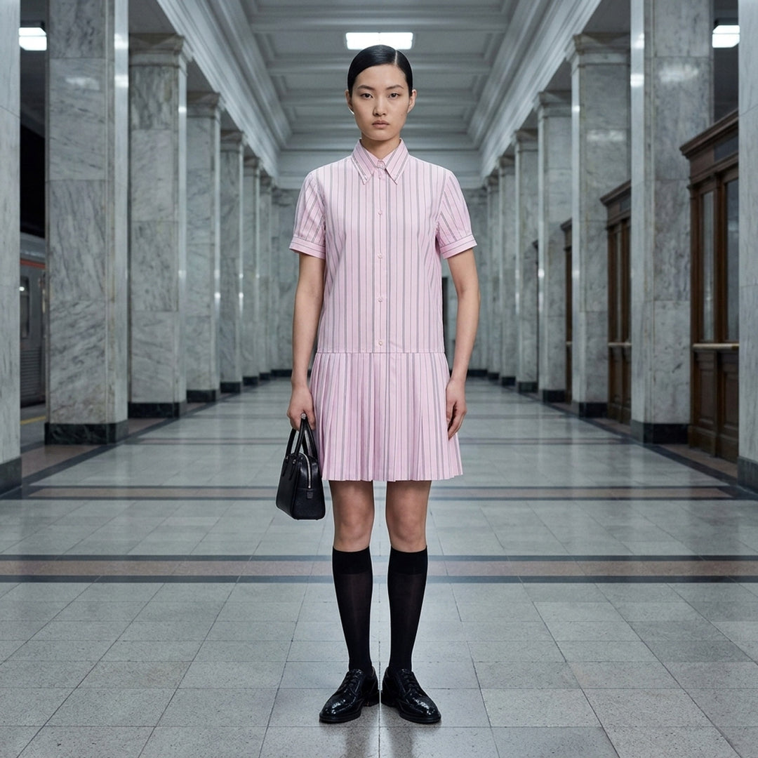 Pleated Bottom Short Sleeve Shirt Dress | Thom Browne | Club21 - lifestyle