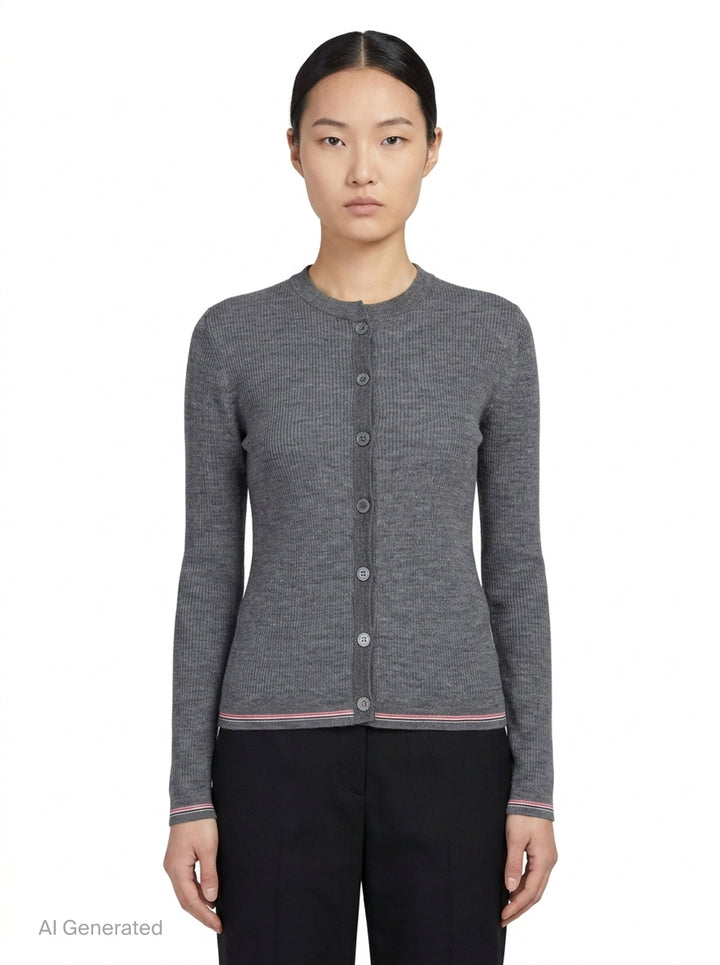 Rib Stitch Crew Neck Cardigan | Thom Browne | Club21 - front