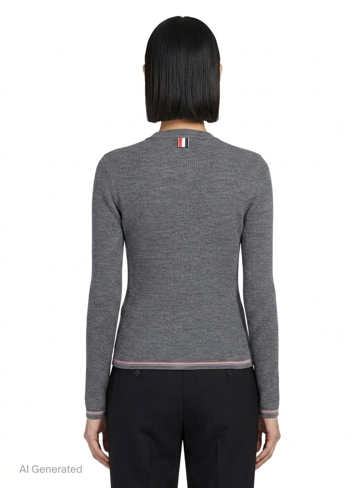 Rib Stitch Crew Neck Cardigan | Thom Browne | Club21 - back