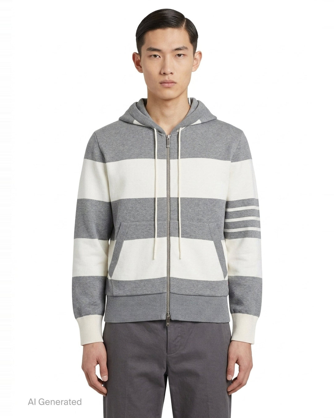 Rugby Stripe Zip-Up Hoodie | Thom Browne | Club21 - front