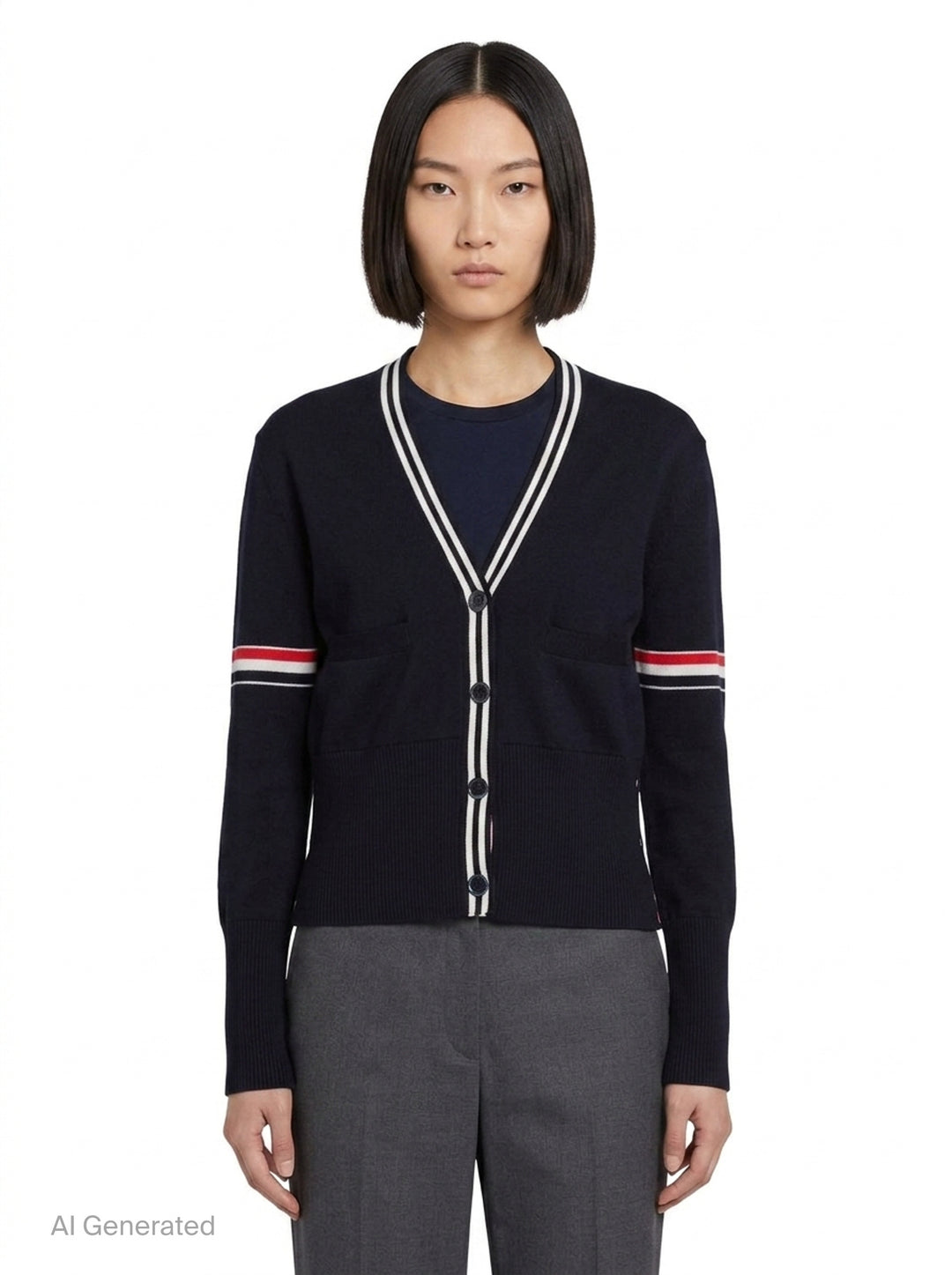 Sailboat Jacquard V-Neck Cardigan | Thom Browne | Club21 - front