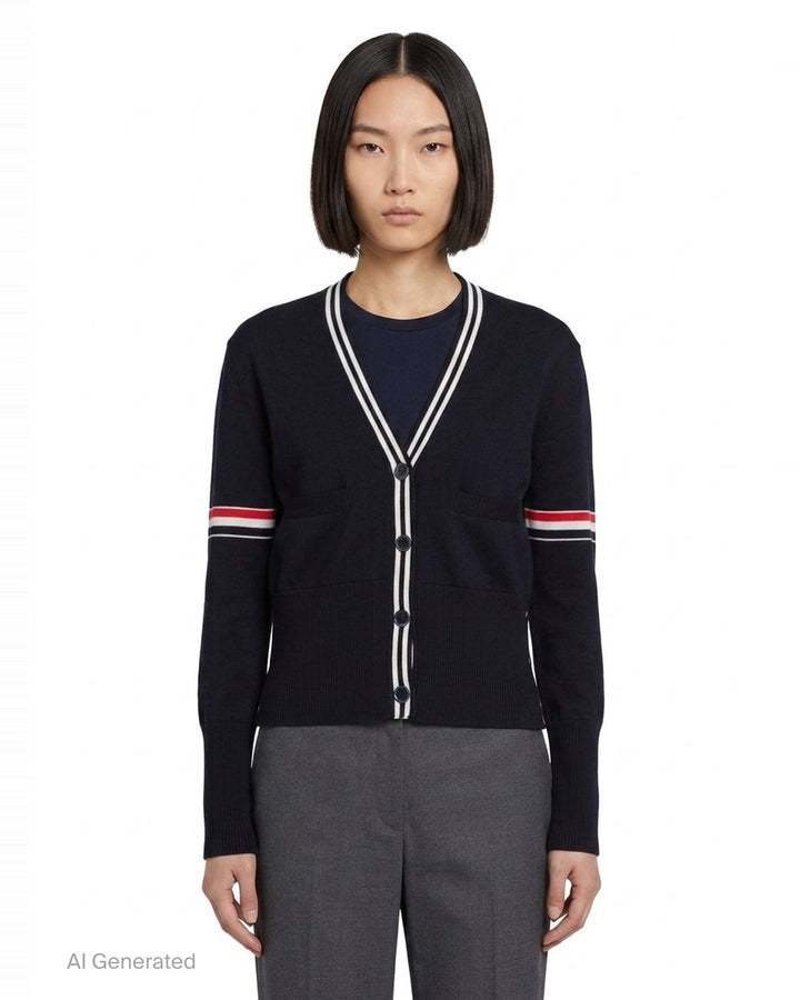 Sailboat Jacquard V-Neck Cardigan | Thom Browne | Club21 - front