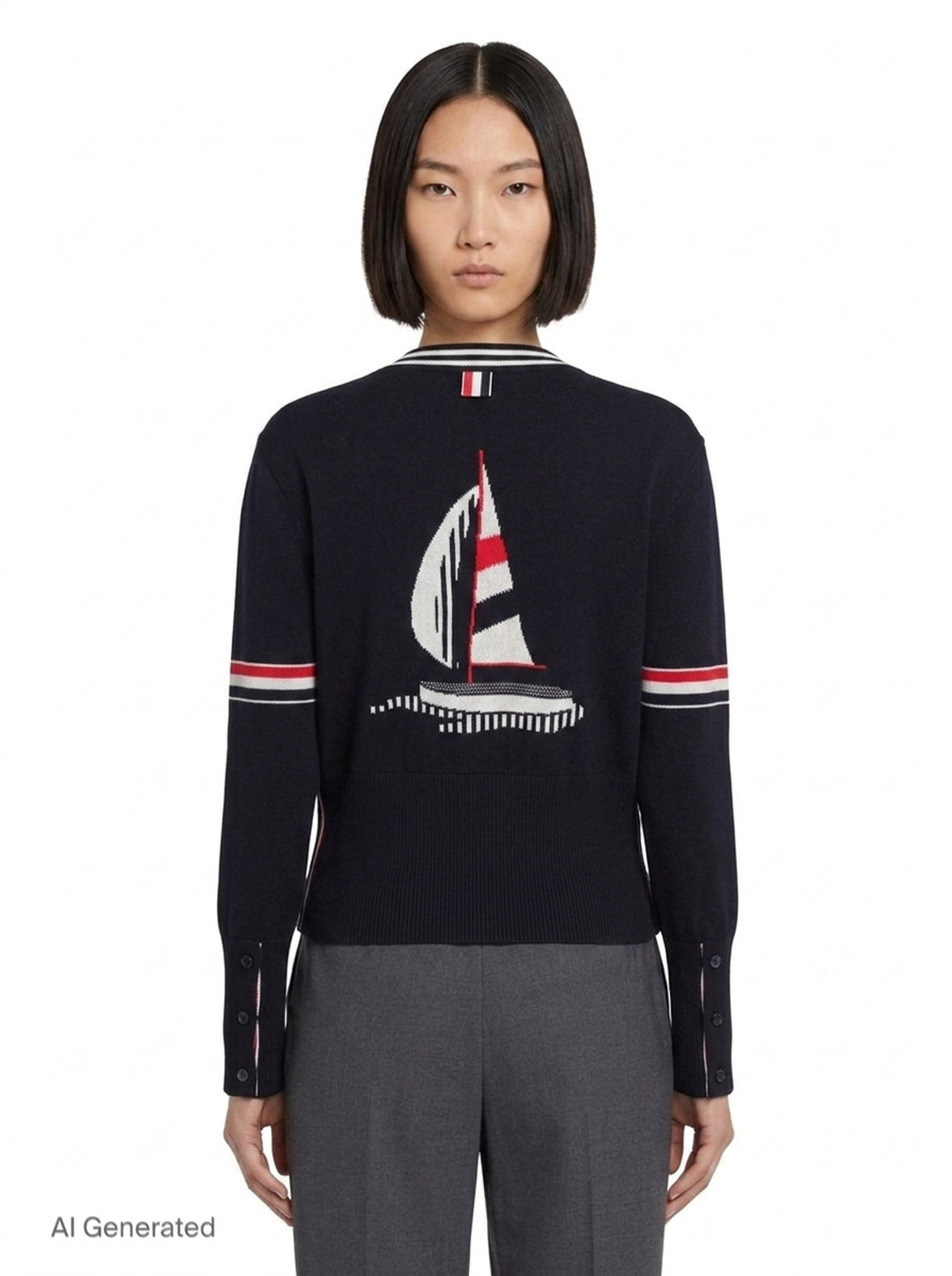 Sailboat Jacquard V-Neck Cardigan | Thom Browne | Club21 - back
