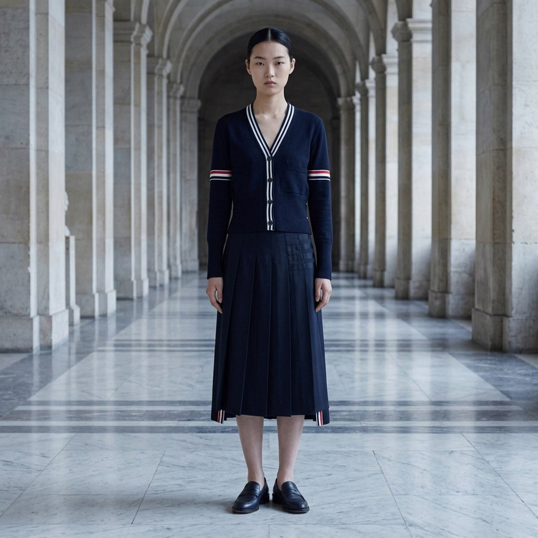 Sailboat Jacquard V-Neck Cardigan | Thom Browne | Club21 - lifestyle