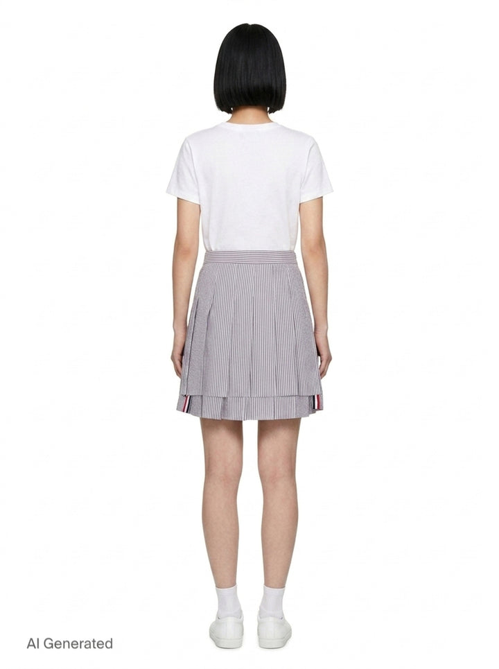 Seersucker Mini Pleated Skirt | Thom Browne | Club21 - back