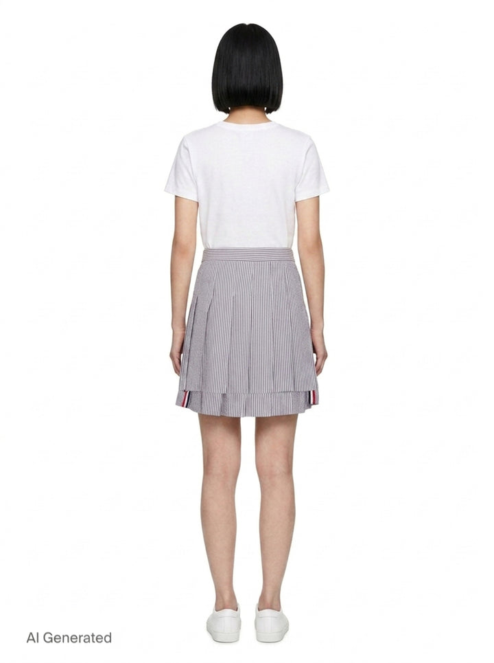 Seersucker Mini Pleated Skirt | Thom Browne | Club21 - back