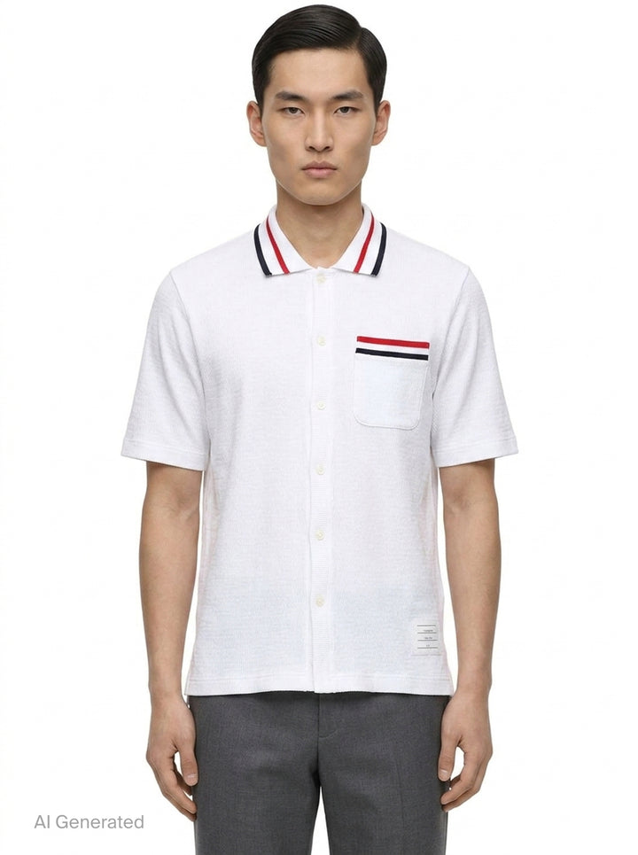 Short Sleeve Button Down Polo | Thom Browne | Club21 - front