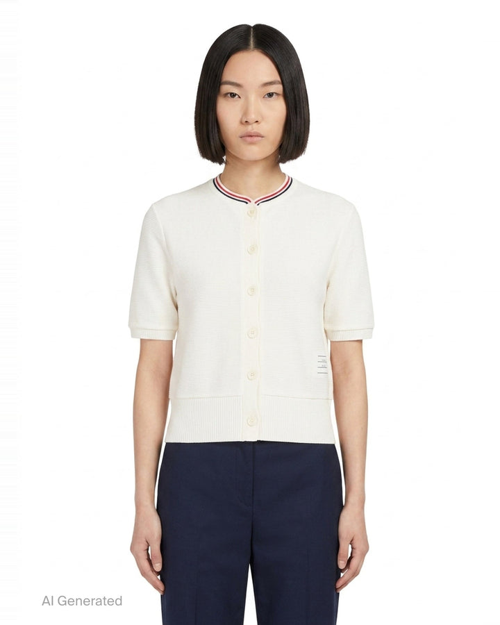 Short Sleeve Crew Neck Cardigan | Thom Browne | Club21 - front
