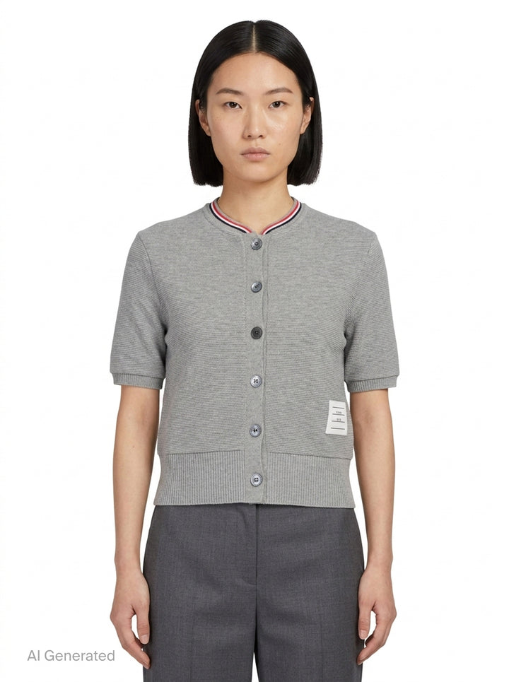Short Sleeve Crew Neck Cardigan | Thom Browne | Club21 - front