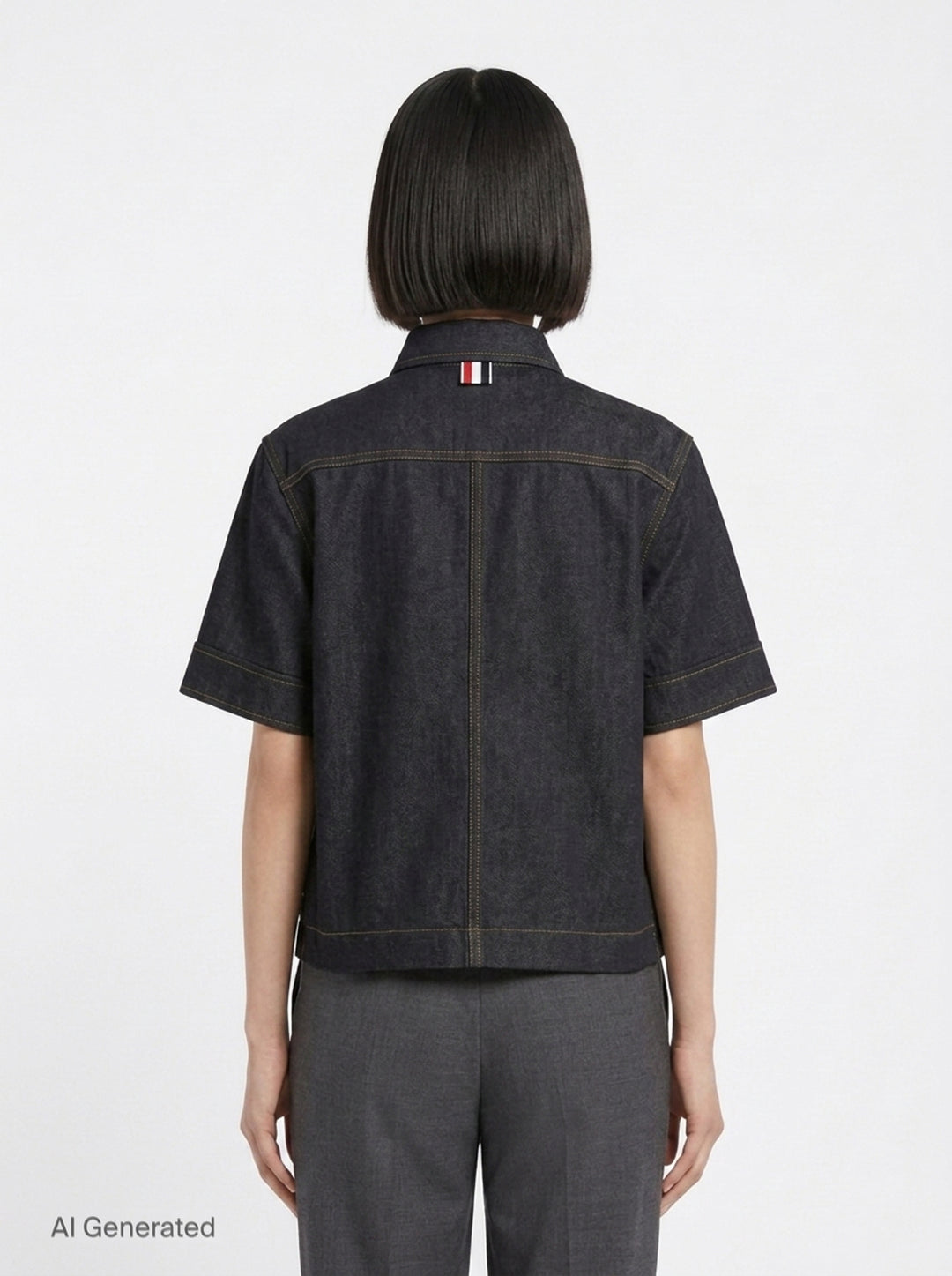 Short Sleeve Denim Button Down Shirt | Thom Browne | Club21 - back