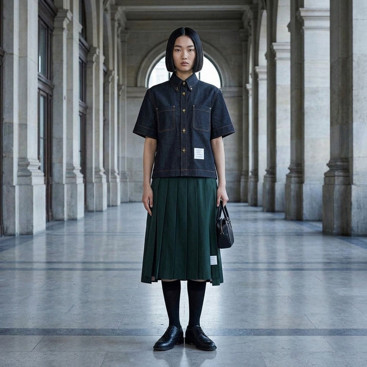 Short Sleeve Denim Button Down Shirt | Thom Browne | Club21 - lifestyle