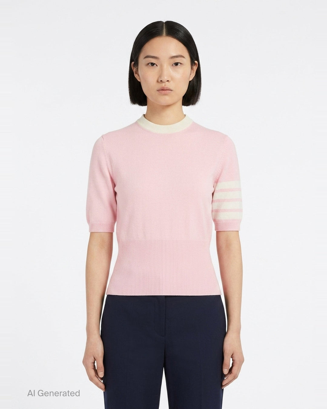 Short Sleeve Intarsia Knit Tee | Thom Browne | Club21 - front