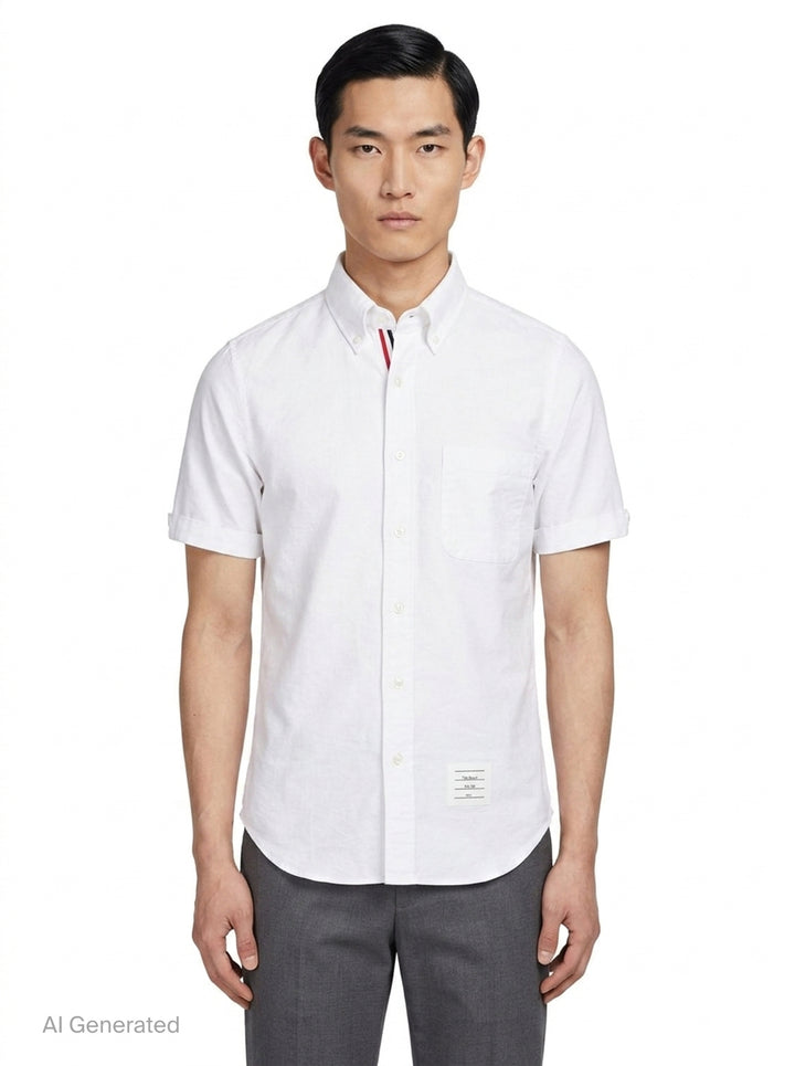 Short Sleeve Oxford Button Down Shirt | Thom Browne | Club21 - front