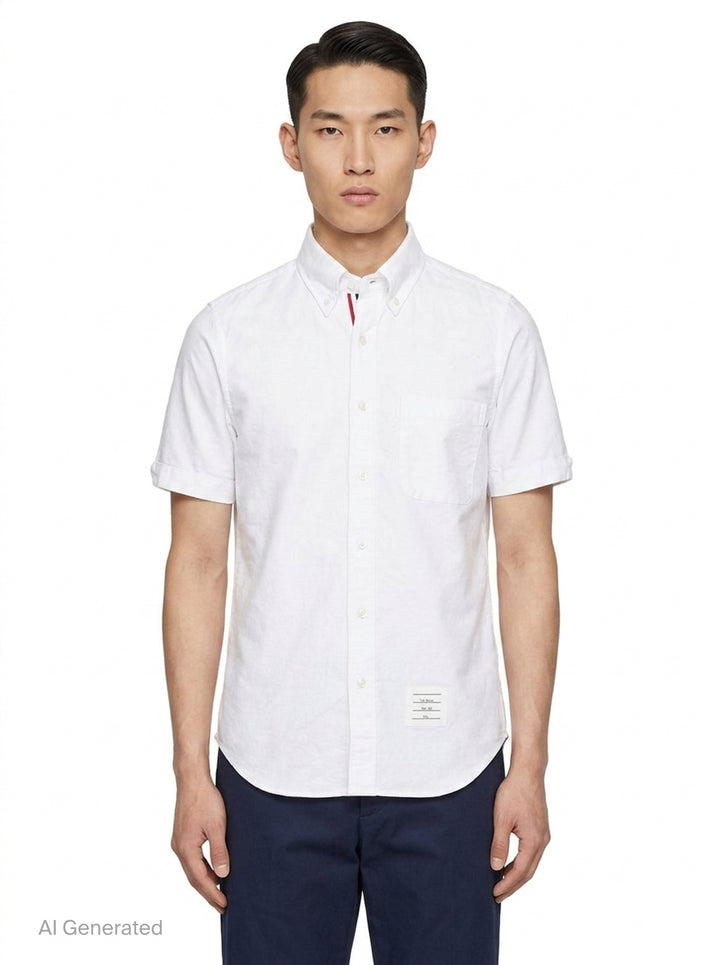 Short Sleeve Oxford Button Down Shirt | Thom Browne | Club21 - front