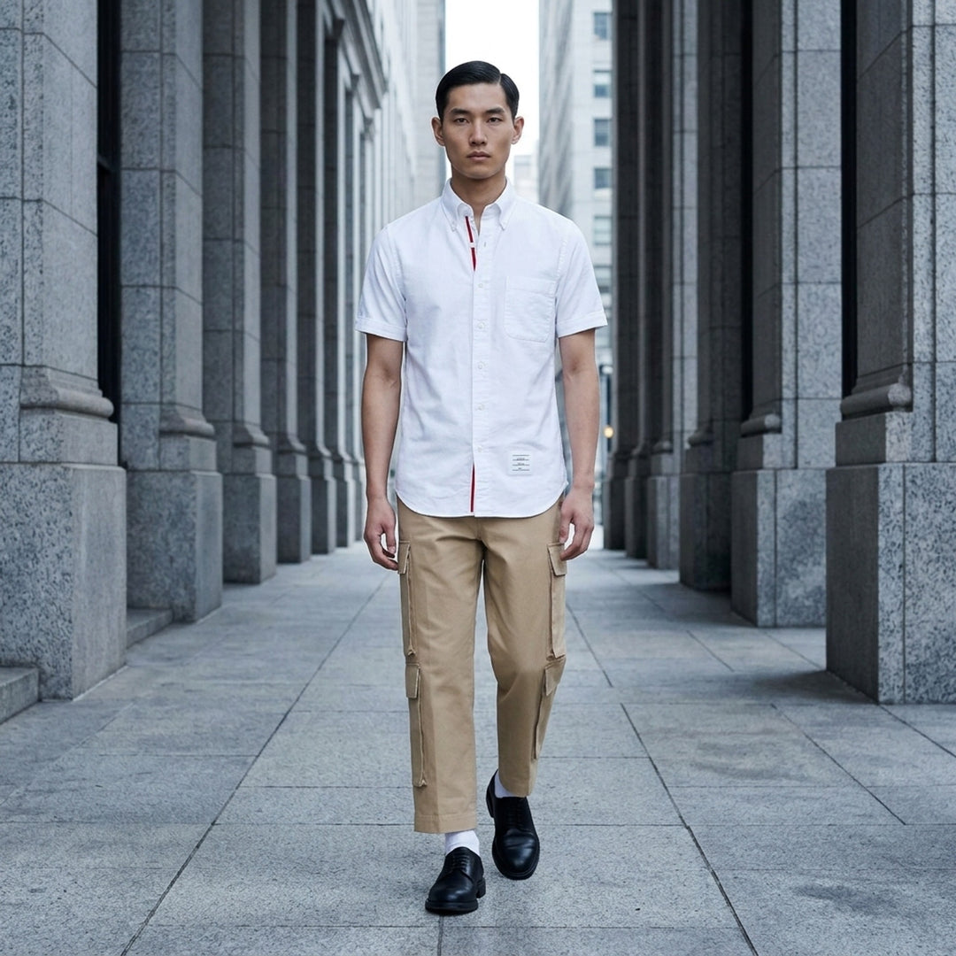 Short Sleeve Oxford Button Down Shirt | Thom Browne | Club21 - lifestyle